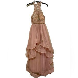 Sequin Hearts Embroidered Halter Prom Dress Pink Size Small - Worn Once